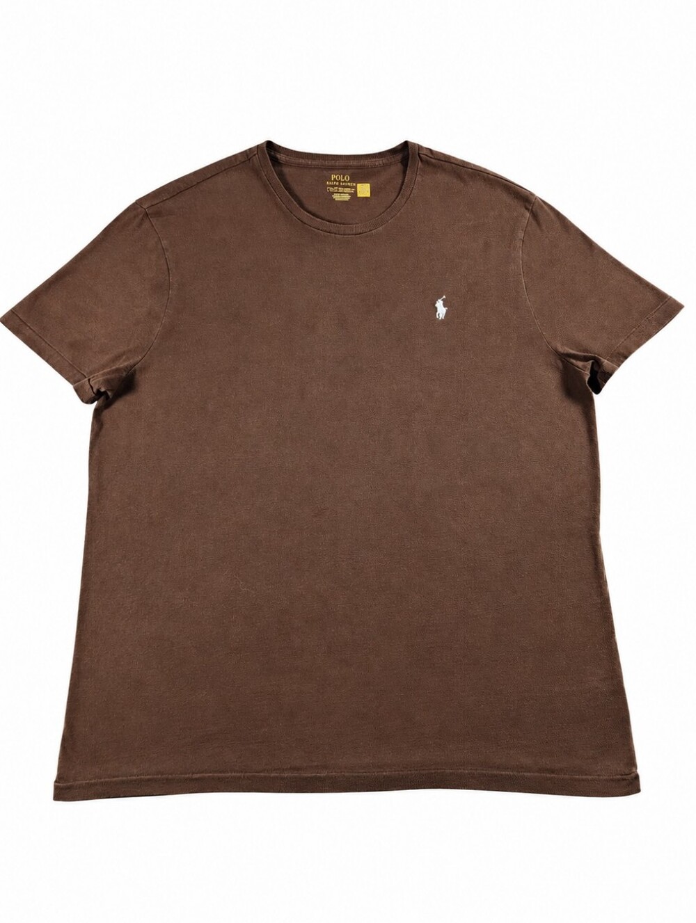 Polo Ralph Lauren Men's XL Brown Cotton Crewneck T-Shirt White Pony Logo